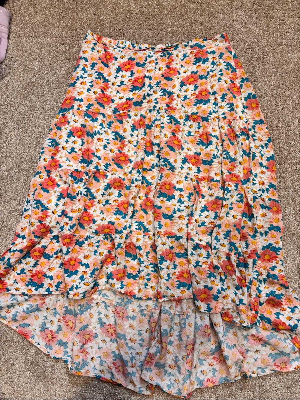 Floral High-Low Tiered Skirt - Pink Multi